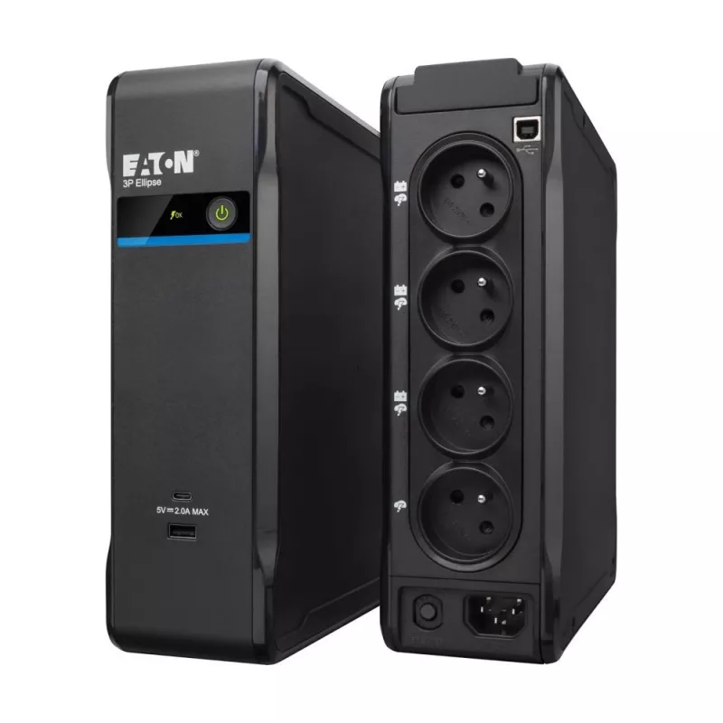 Eaton 3P Ellipse 900 USB FR UPS nepertraukiamo maitinimo blokas, budėjimo (Offline), 900 VA / 540 W, 4 maitinimo lizdai, USB-C, 9 Ah akumuliatorius, juodas