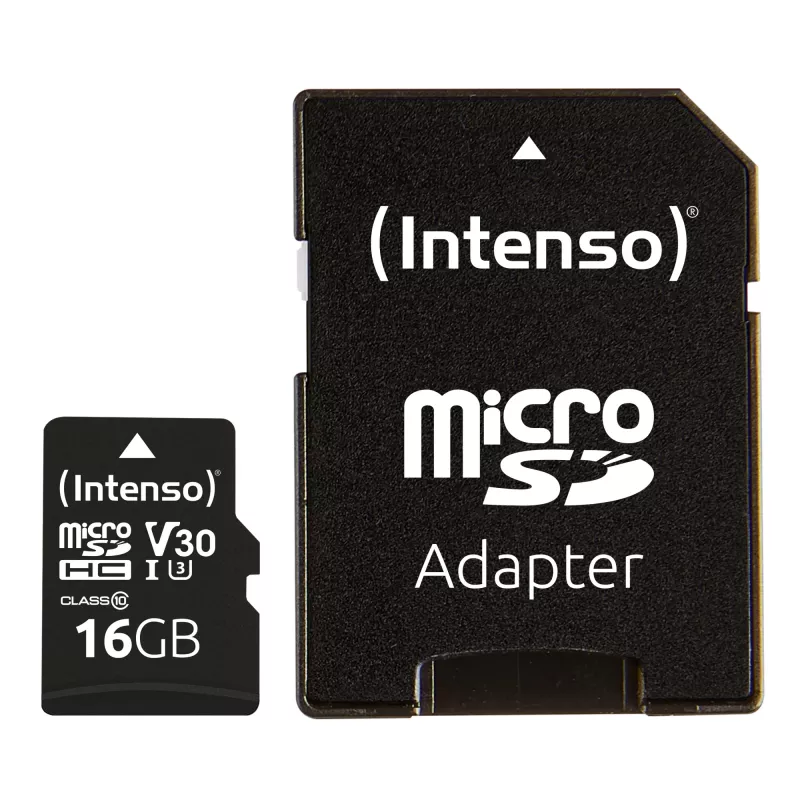 Intenso 3433470 microSDHC 16GB C10/UHS-I/U3/V30 atminties kortelė su SD adapteriu