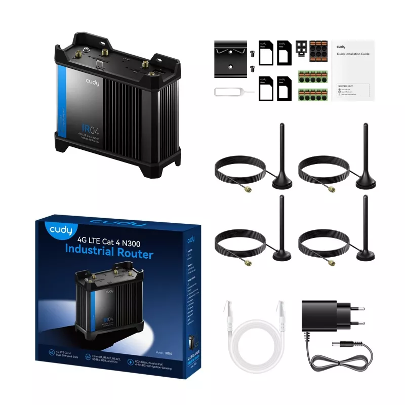 Belaidis maršrutizatorius Cudy IR04_EU 300 Mbps, 2.4 GHz Wi‑Fi 4 (802.11n), 4x Fast Ethernet, 1x USB 2.0, LTE (4G) palaikymas