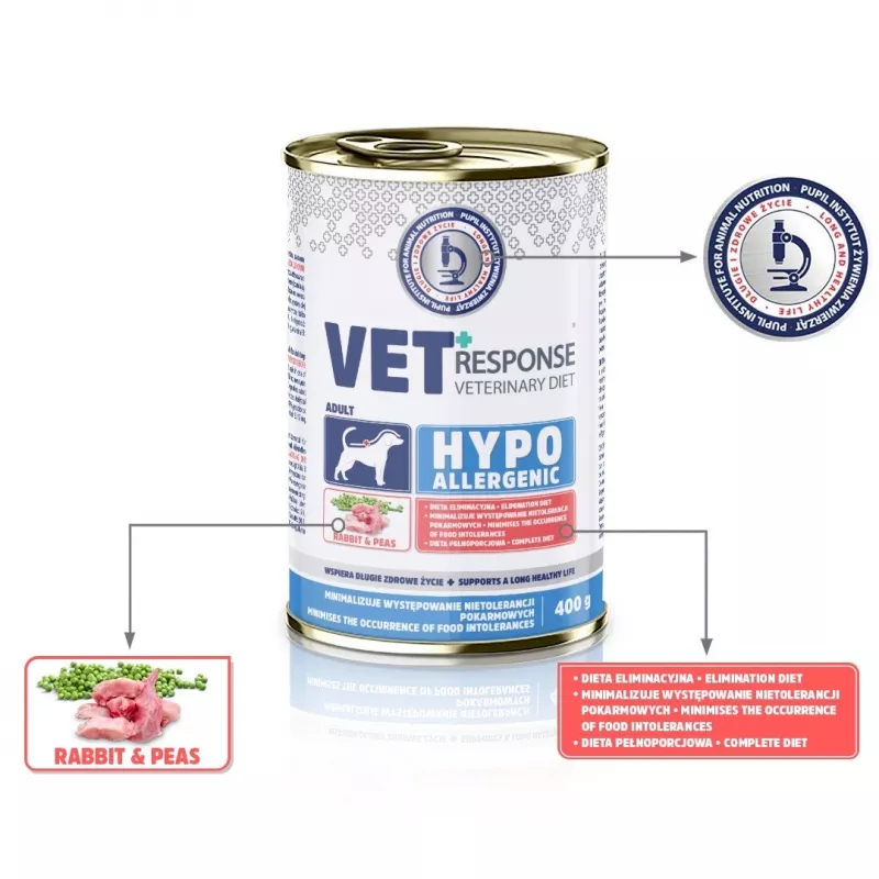 VET RESPONSE Hypoallergenic Rabbit šlapias šunų ėdalas 400g