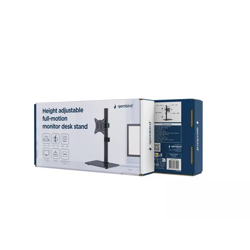 Monitorio stovas ant stalo GEMBIRD MS-D1ST-03 pilnas judesys 17–32 colių ekranams, plieninis, juodas, VESA 75x75–100x100, 9 kg