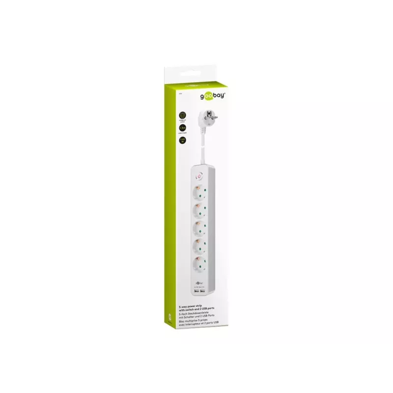 Goobay 5-ių lizdų ilgintuvas su jungikliu ir USB prievadais