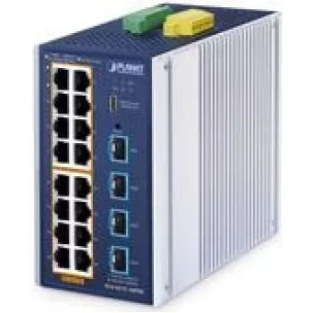 Valdomas Ethernet jungiklis PLANET pramoninis L2+ 16 prievadų 10/100/1000T PoE 4 prievadai 10G SFP+