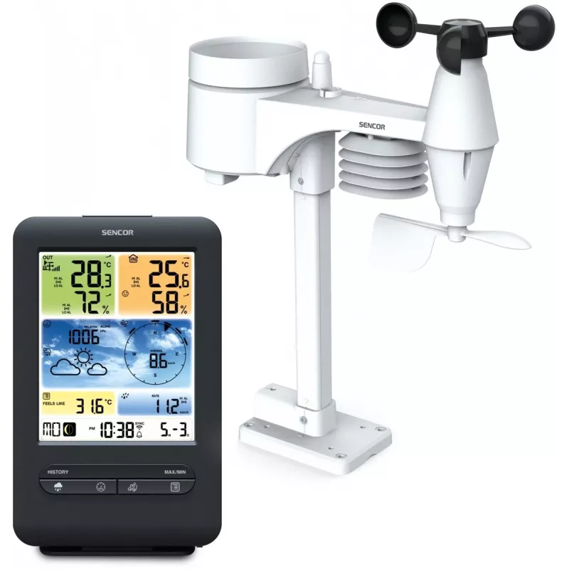 Sencor SWS 9898 profesionali Wi-Fi orų stotelė su 5 viename jutikliu, juoda