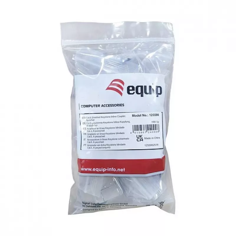 Apsaugotas Cat6 Keystone Inlinis Jungiklis 8 vnt. rinkinys, EQUIP — Plokščios konstrukcijos, RJ-45, 17×35.5×24.4 mm, sidabrinis
