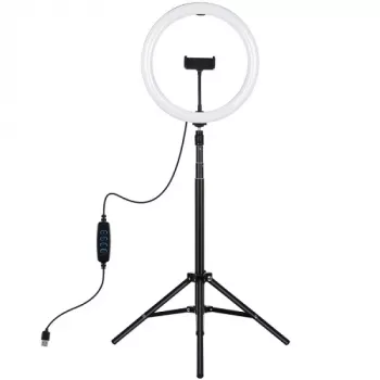LED žiedinis apšvietimas 30 cm su trikoju stovu iki 1,65 m ir telefono laikikliu, USB