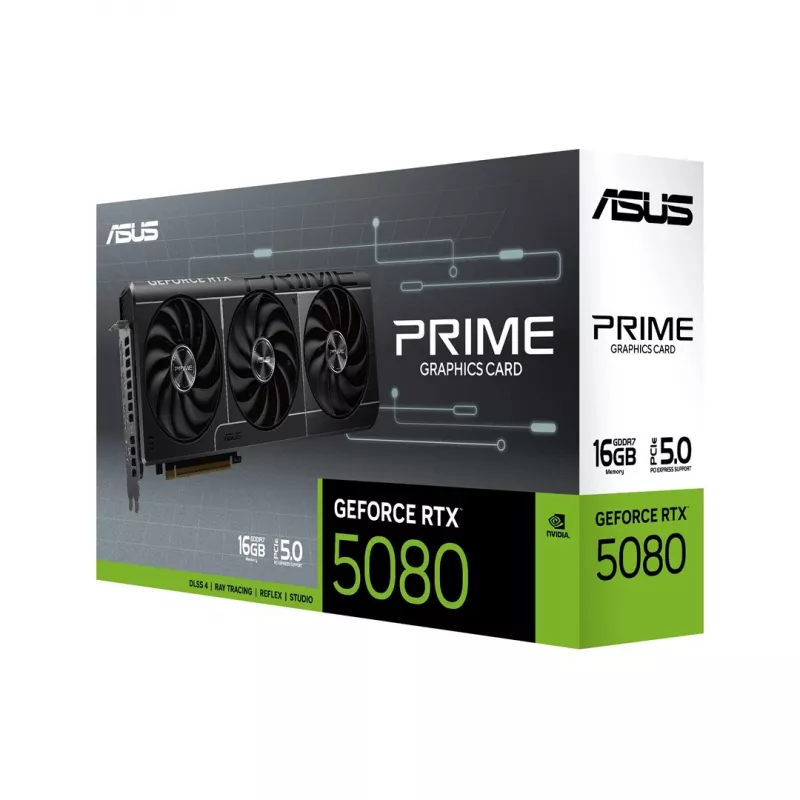 Vaizdo plokštė ASUS GeForce RTX 5080 16 GB GDDR7 PCIe 5.0, 256 bitų, 3 ventiliatoriai, maks. rez. 7680×4320