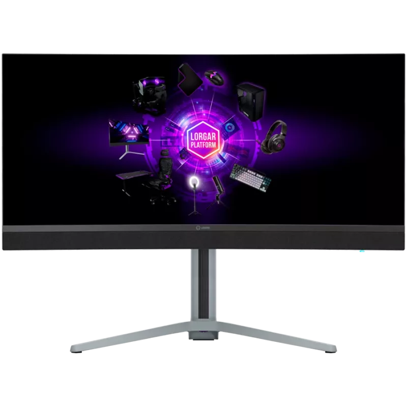 LORGAR 34MP1 UWQHD MiniLED žaidimų monitorius Pro, 34'' (3440*1440) VA lenktas ekranas, juoda/pieno pilka