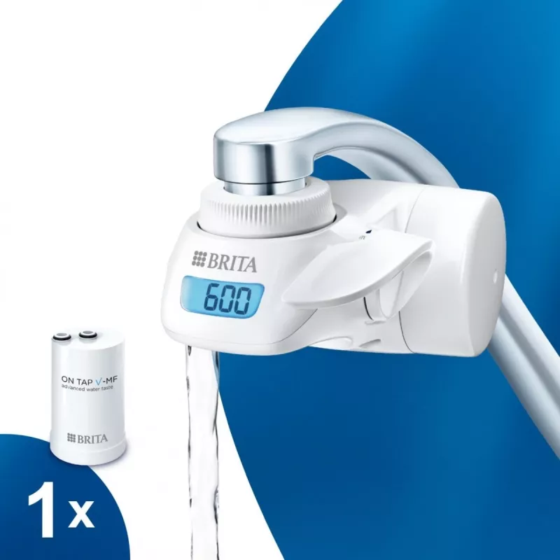 BRITA vandens filtras čiaupui 1.2023.0413, 3 režimai, 5 pakopų kasetė, 600 l talpa, baltas, 5 čiaupo adapteriai
