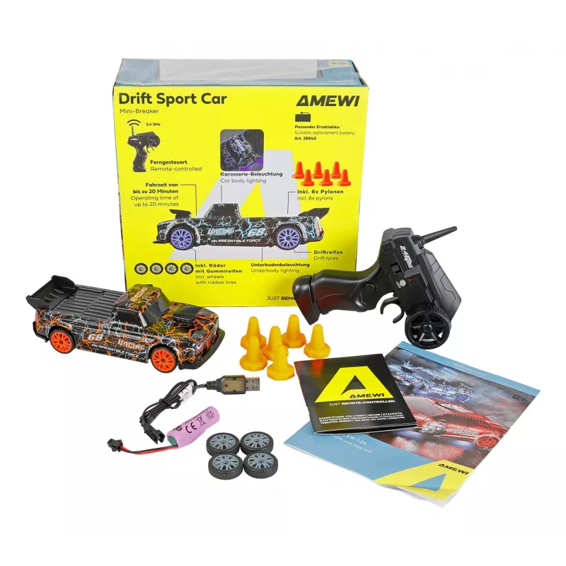 Drift RC automobilis Amewi 21128 – 1:24, elektrinis variklis, Li-Ion 500 mAh, 172 g, nuo 6 m.