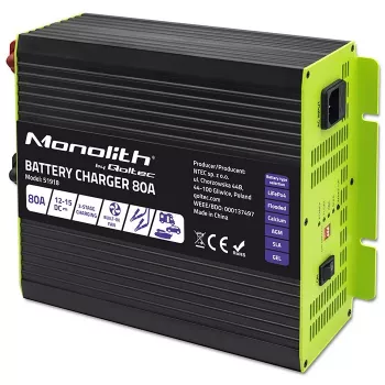 Įkroviklis QOLTEC 51918 80A 12V LiFePO4, AGM, GEL, SLA akumuliatoriams