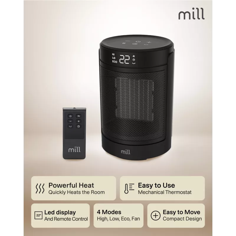 Keraminis ventiliatorinis šildytuvas Mill FH1500BLACK 1500 W iki 22 m², juodas