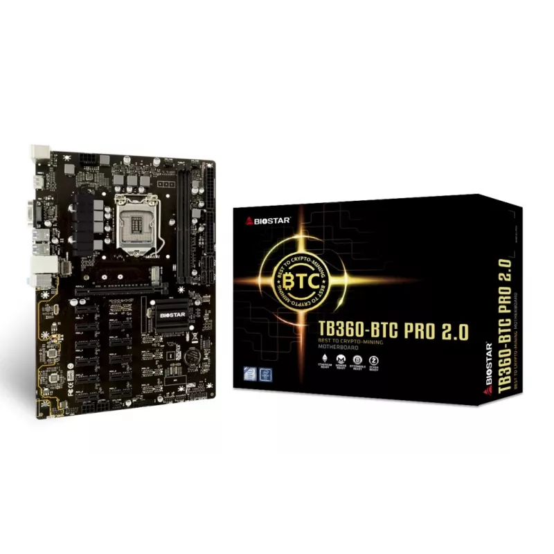 Motininė plokštė BIOSTAR TB360-BTC PRO 2.0 ATX Intel B360, LGA 1151, 2x DIMM DDR4 iki 32GB, 11x PCIe x1 + 1x PCIe x16, M.2, SATA III, USB-A
