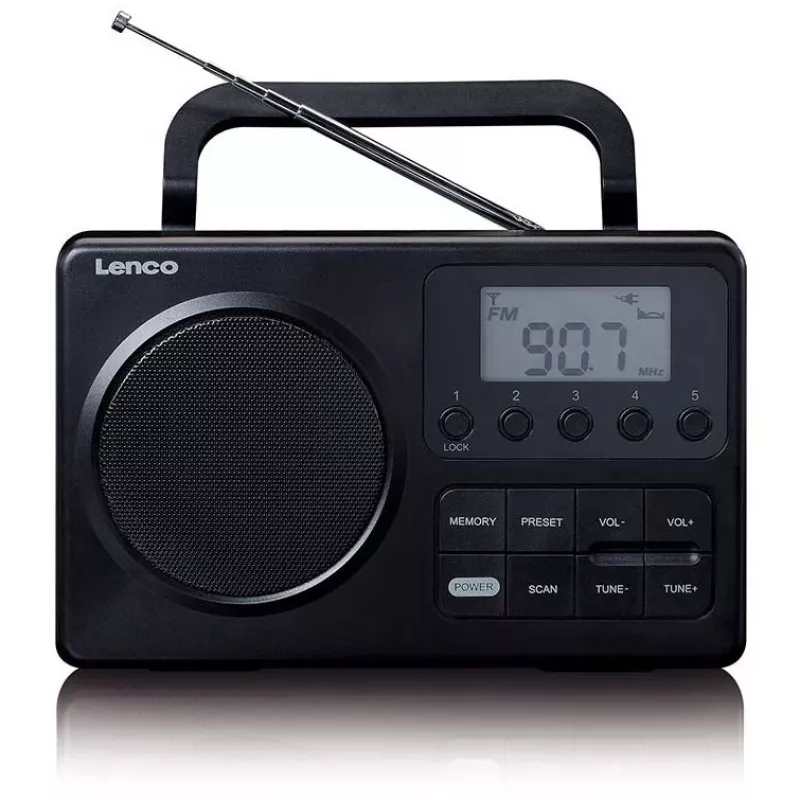 Nešiojamas radijo imtuvas Lenco MPR-035BK – FM/AM, maitinimas iš tinklo arba baterijų, 2,5 colio LCD, 20 FM išankstinių nustatymų, 3,5 mm išvestis