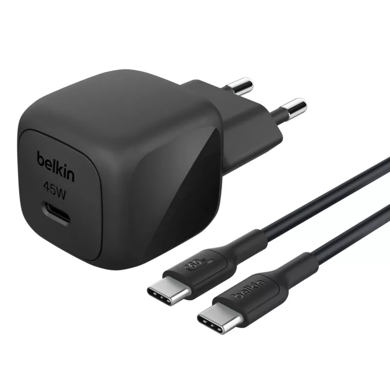 USB-C įkroviklis Belkin BOOSTCHARGE 45W PD PPS – kompaktiškas 45 W USB-C PD PPS maitinimo adapteris