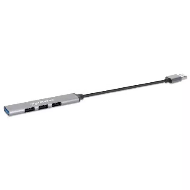 Manhattan USB-A 4 prievadų šakotuvas, 4x USB-A prievadai (1x 5 Gbps USB 3.2 Gen1, 3 x 480 Mbps USB 2.0), maitinamas per USB, aliuminis