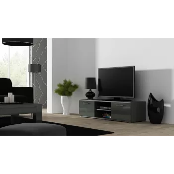 TV stovas Cama Meble SOHO 140 – 1400×430×370 mm, pilkas viršus (medžio drožlių plokštė), pilkas rėmas