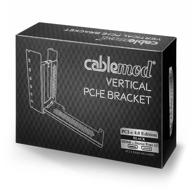 CableMod PCI-e 4.0 vertikalaus montavimo laikiklis, HDMI + DisplayPort, juodos spalvos
