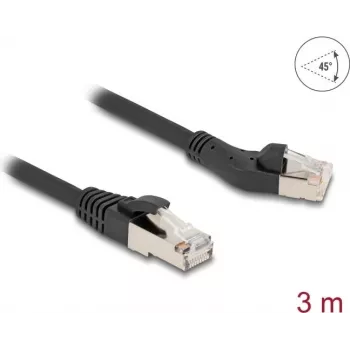 Tinklo kabelis DeLOCK RJ45 Cat.8.1 45° kairėn lenktas į tiesų 3 m juodas