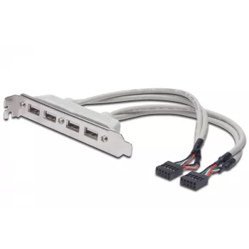 Laikiklio juostelė USB 2.0 HighSpeed 2xIDC (5pin)/4xUSB A M/F Pilka 0.25m