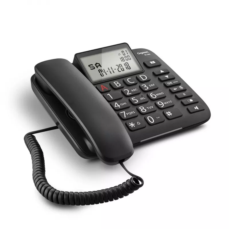 Laidinis telefonas Gigaset DL380 su dideliais klavišais ir aukšto kontrasto ekranu, juodos spalvos