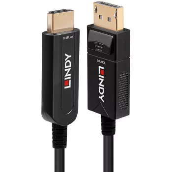 Lindy 10m Hibridinis šviesolaidinis DisplayPort 1.2 į HDMI 18G laidas