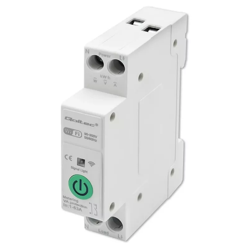DIN-bėgio WiFi relė QOLTEC 50881 – tinklo perjungimo relė 63A elektros instaliacijai