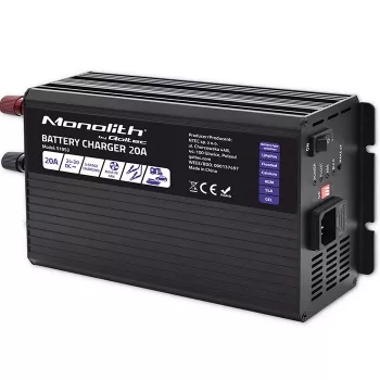 Qoltec Smart Monolith baterijų įkroviklis LiFePO4 AGM GEL SLA akumuliatoriams | 20A | 24V