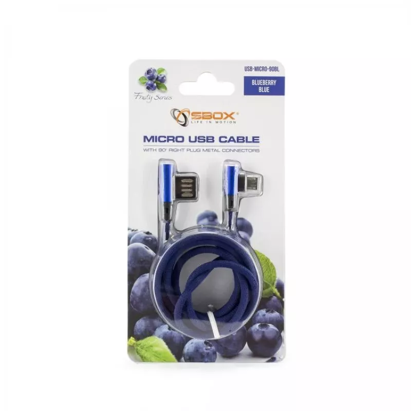 Sbox USB->Micro USB 90° M/M 1,5m USB-MICRO-90BL mėlyna (blueberry)