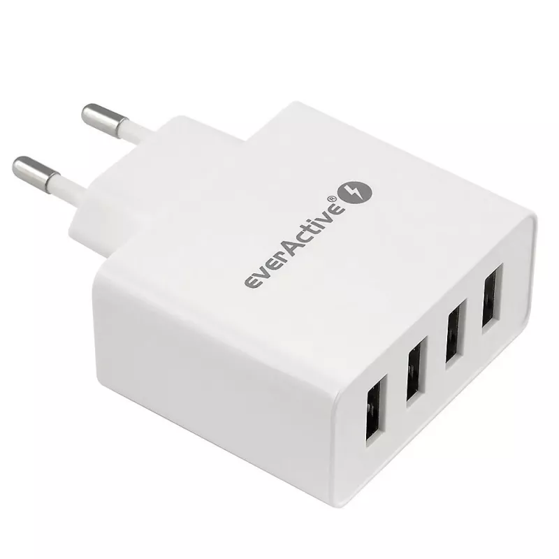everActive SC400 sieninis USB įkroviklis su 4x USB prievadais, 5 A bendra išėjimo srove, baltas