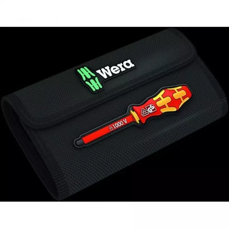 Wera 05006600001 Kraftform Kompakt VDE 7 Universal 1 Tool Finder atsuktuvų rinkinys, 7 dalys, 817 VDE rankena antgaliams + 6 keičiamos VDE mentelės, IEC 60900, su diržo dėklu