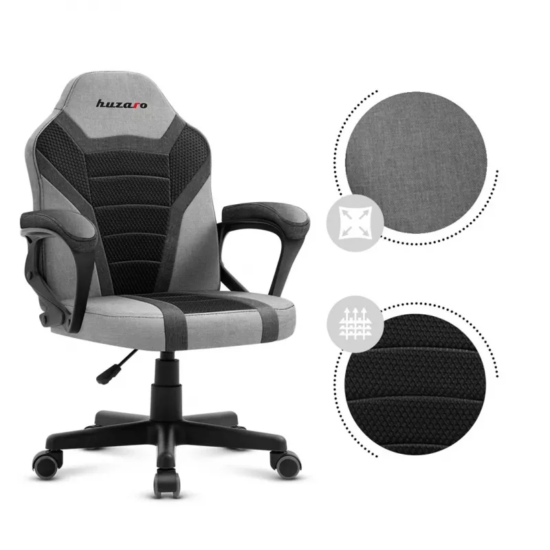 Žaidimų kėdė vaikams Huzaro HZ-Ranger 1.0 Gray tinklelis, pilka ir juoda