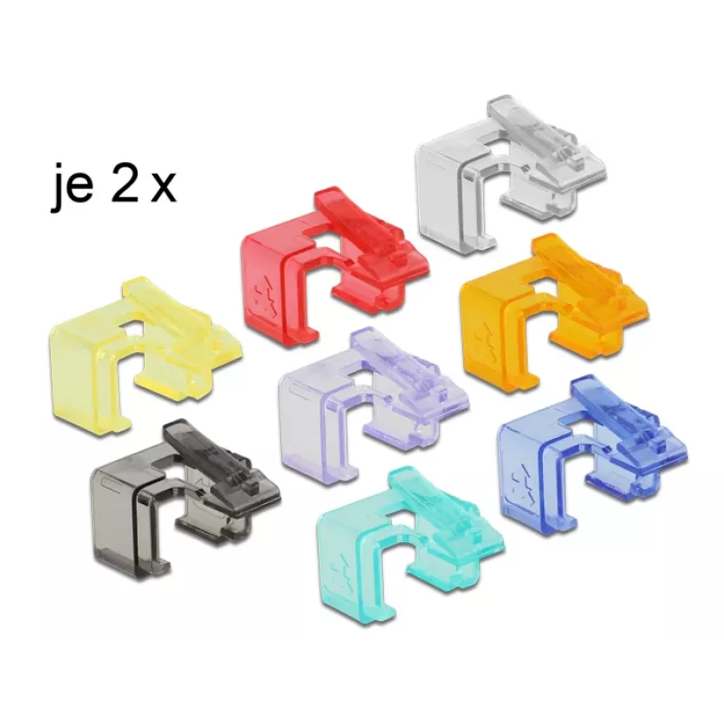 Laikiklis RJ45 kištuko fiksatoriui DeLOCK 86420, įvairių spalvų, 16 vnt.