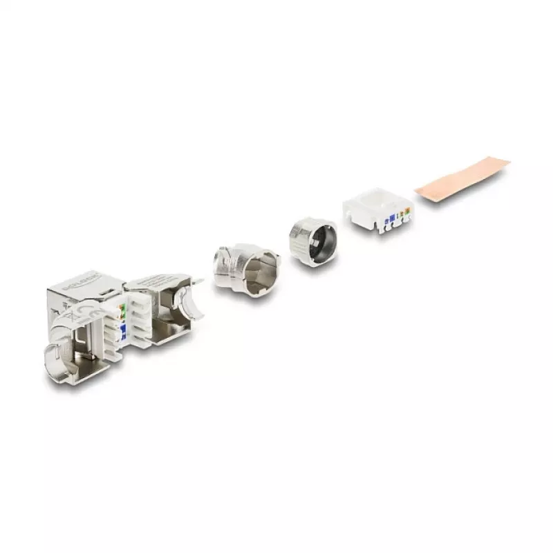 DELOCK Keystone modulis RJ45 lizdas į LSA Cat.6A beįrankis 45° kampu ekranuotas su metaliniu fiksatoriumi