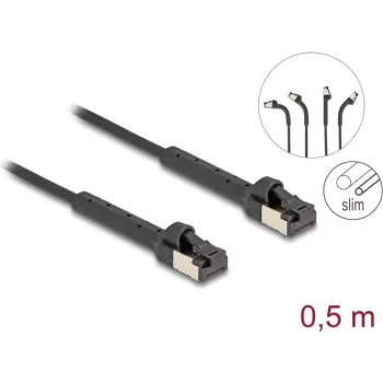 Tinklo kabelis DeLOCK RJ45 Slim Cat.6A U/FTP 0,5 m Juodas