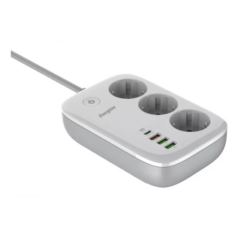 Energizer EPB2500W02EU ilginimo laidas su 3 AC kištukiniais lizdais, 2 m, 2500 W, baltas