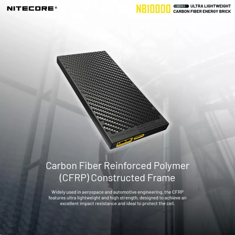 Nešiojamas Power Bank Nitecore NB10000 — 10000 mAh, USB‑A + USB‑C, 38 W bendra galia, pilka