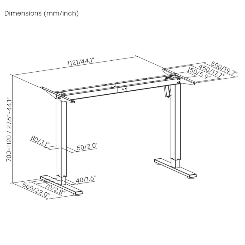 Reguliuojamo aukščio elektrinis stalas ergo office ER-400 W — maksimalus aukštis 1160 mm, maksimali apkrova 80 kg
