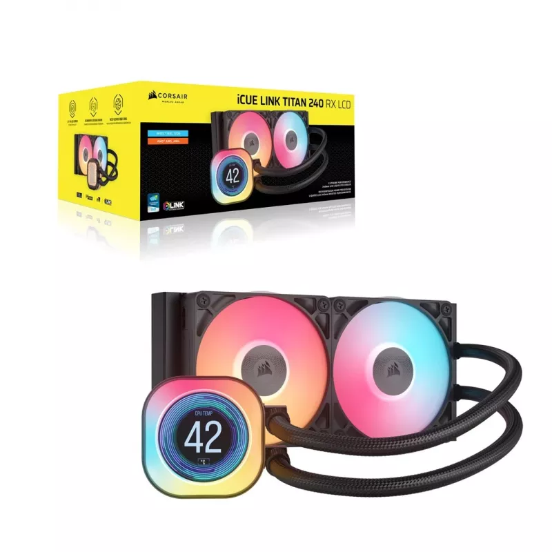 Oro aušintuvas Corsair iCUE LINK TITAN 240 RX LCD 12 cm juodas 300-2100 RPM