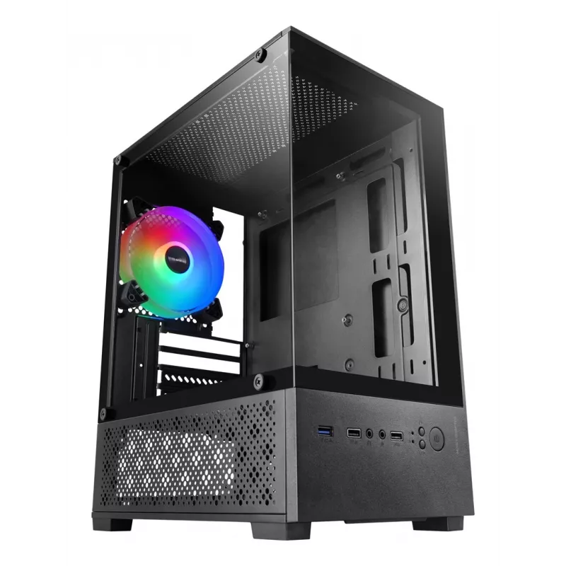 Mini bokso korpusas TACENS Mars Gaming MC-SE2 — Mini-ITX / Micro-ATX, juodas, šoninis langas, maitinimo šaltinis apačioje, palaiko 2x2,5 colio + 1x3,5 colio
