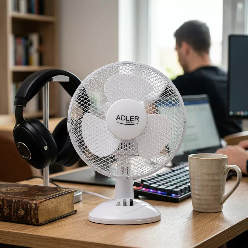 Adler AD 7302 stalinis ventiliatorius, baltas, 23 cm, 2 greičiai, svyravimas, 60 W