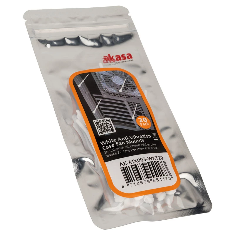 Akasa AK-MX003-WKT20 Anti-Vibracijos Ventiliatoriaus Tvirtinimo Elementai, Balti, 20 Vnt.
