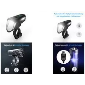 Dviračio priekinis žibintas FISCHER 007790 100 liuksų LED, baterijomis maitinamas, juodas