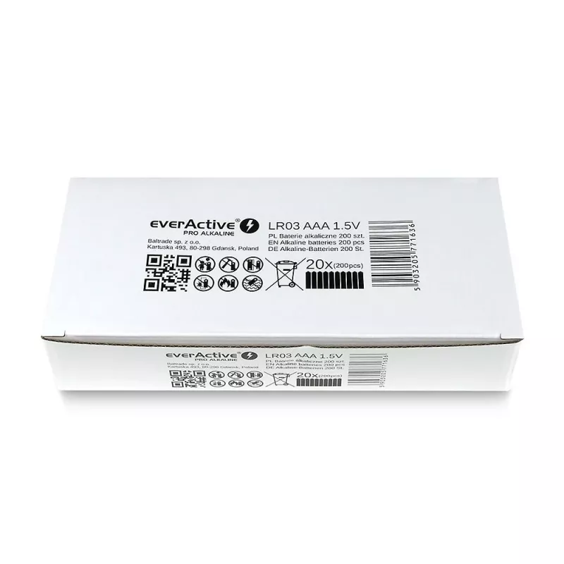 Vienkartinė šarminė baterija everActive LR0310PAK AAA 1.5V 1250mAh pakuotė po 10 vnt.