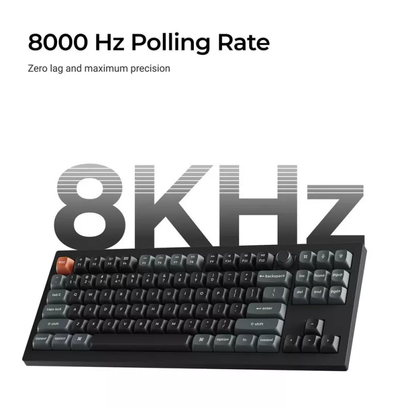Mechaninė klaviatūra Keychron V3 Ultra 8K – laidinė ir Bluetooth, QWERTY išdėstymas, RGB LED, juoda
