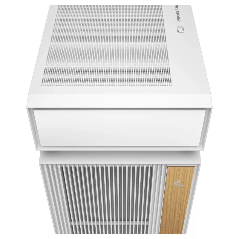 Korpusas staliniam kompiuteriui DeepCool CL6600 WH — baltas, ATX/PS2/SFX/SFX-L maitinimo šaltiniams, 140 mm priekyje, 120/140 mm viršuje/gale, 2,5 colio ir 3,5 colio diskams