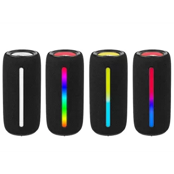 Nešiojamas stereo garsiakalbis TRACER Stripe Black – 10 W RMS, Bluetooth / laidinis, USB-A ir USB-C, MicroSD, įmontuota baterija (iki 5 h)