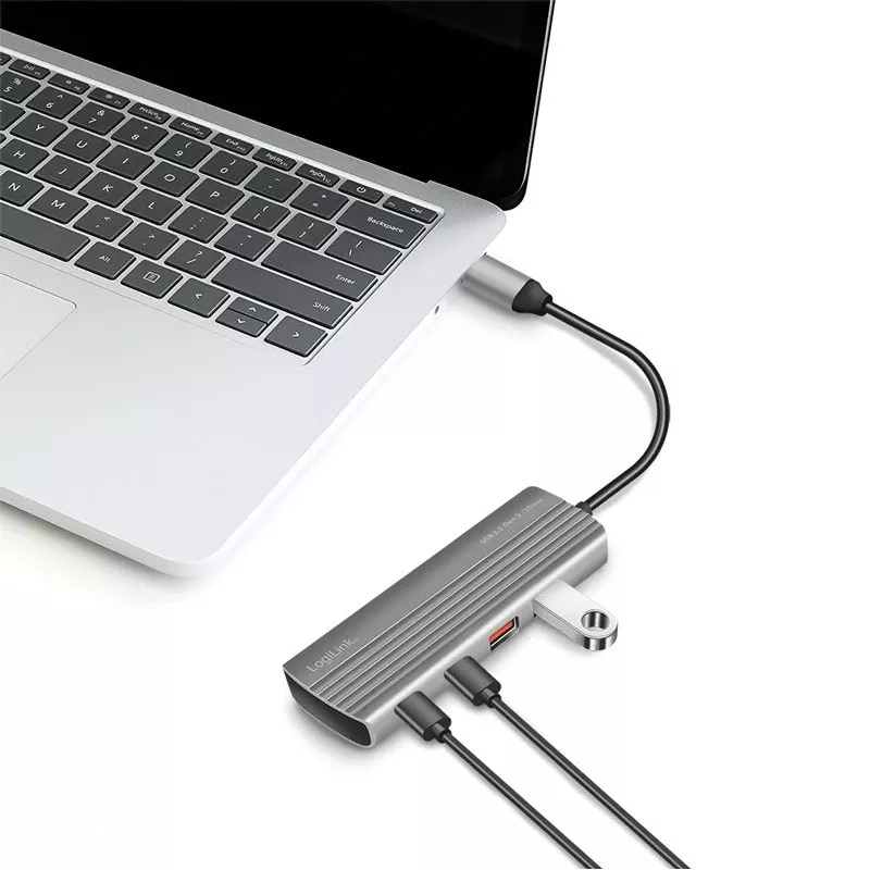 LogiLink USB 3.2 Gen2 Hub 7+1 prievadas 2x USB-A 5x USB-C PD 100W aliuminis