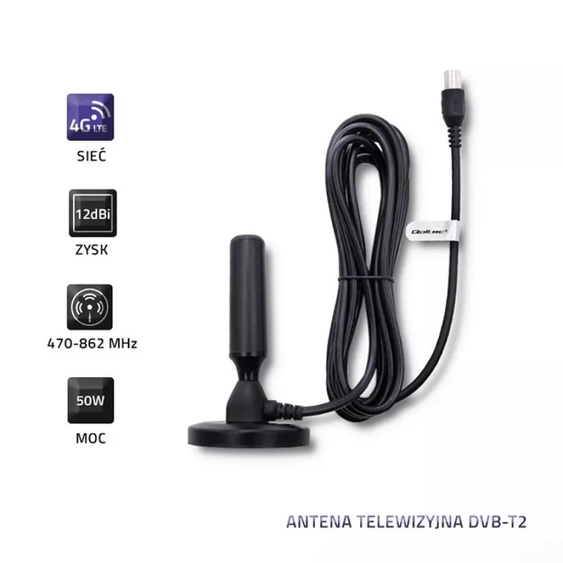 Patalpų TV antena QOLTEC 57016 DVB-T2 kompaktinė skaitmeninei antžeminei televizijai