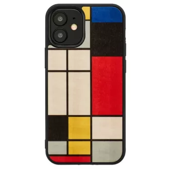 Man and Wood dėklas iPhone 12 mini – medinė nugarėlė, juodas rėmelis